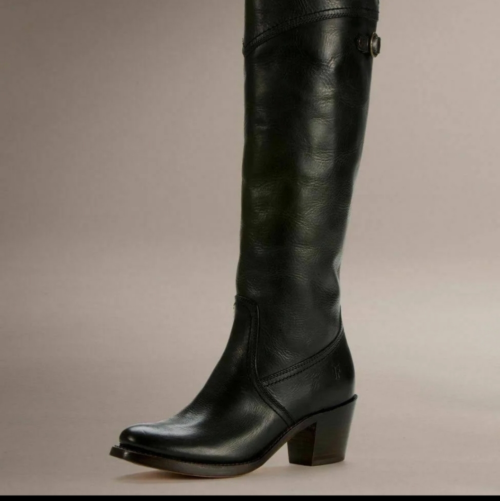 Frye Jane Tall Cuff Boots - Black Leather Pull On, Size 6.5B, 77596, M
